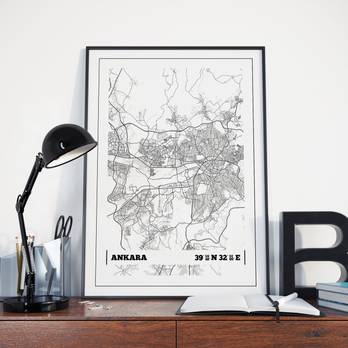 Ankara Coordinates Map Poster Print Wall Art