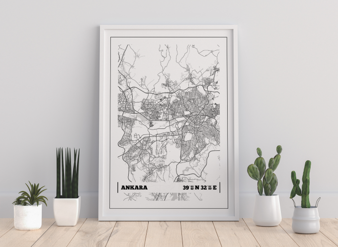 Ankara Coordinates Map Poster Print Wall Art