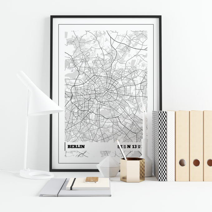 Berlin Coordinates Map Poster Print Wall Art