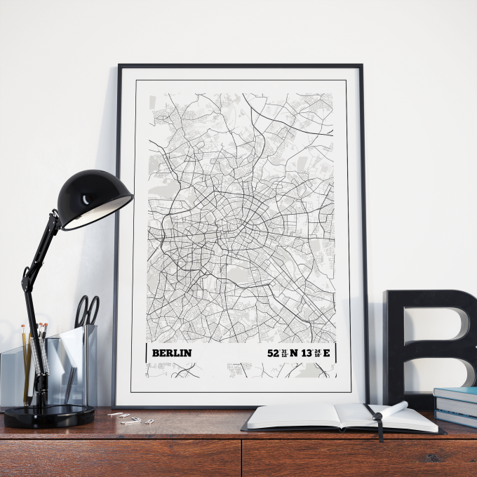 Berlin Coordinates Map Poster Print Wall Art