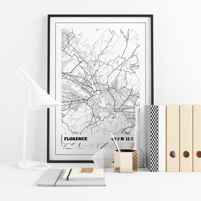 Florence Coordinates Map Poster Print Wall Art