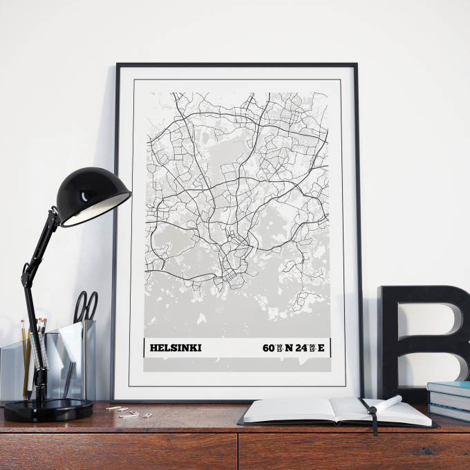 Helsinki Coordinates Map Poster Print Wall Art