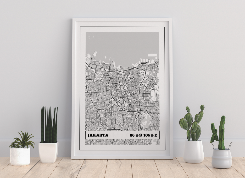 Jakarta Coordinates Map Print – igdprints.com