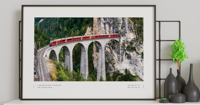 Landwasser Viaduct Coordinates Poster Print Wall Art