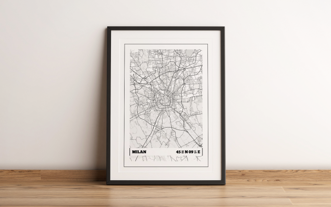 Milan Coordinates Map Poster Print Wall Art