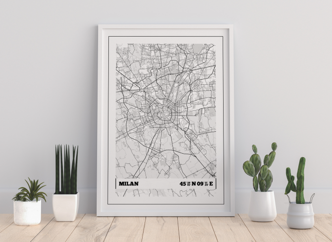 Milan Coordinates Map Poster Print Wall Art