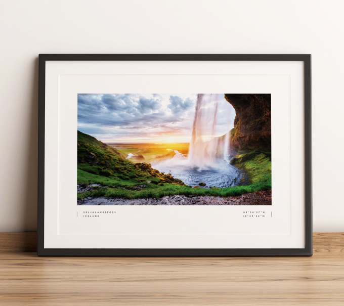 Seljalandsfoss Coordinates Poster Print Wall Art