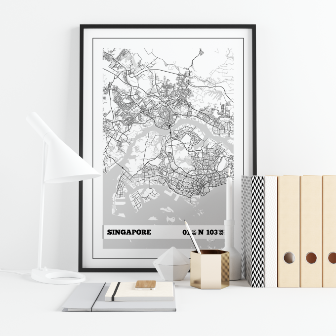 Singapore Coordinates Map Poster Print Wall Art