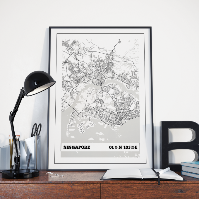 Singapore Coordinates Map Poster Print Wall Art