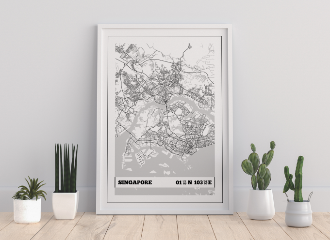 Singapore Coordinates Map Poster Print Wall Art